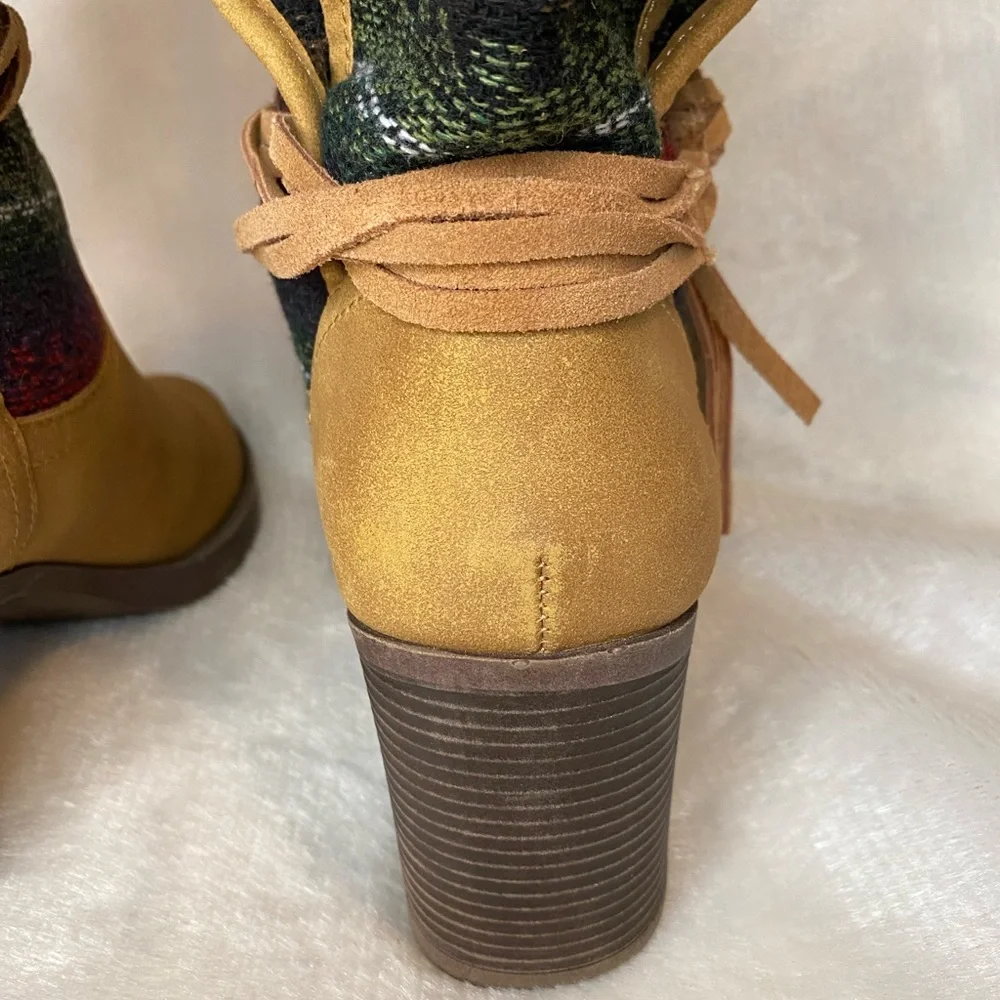 Sugar Holly Brown Faux Leather Heel Southwestern Aztec Boho Ankle Boots